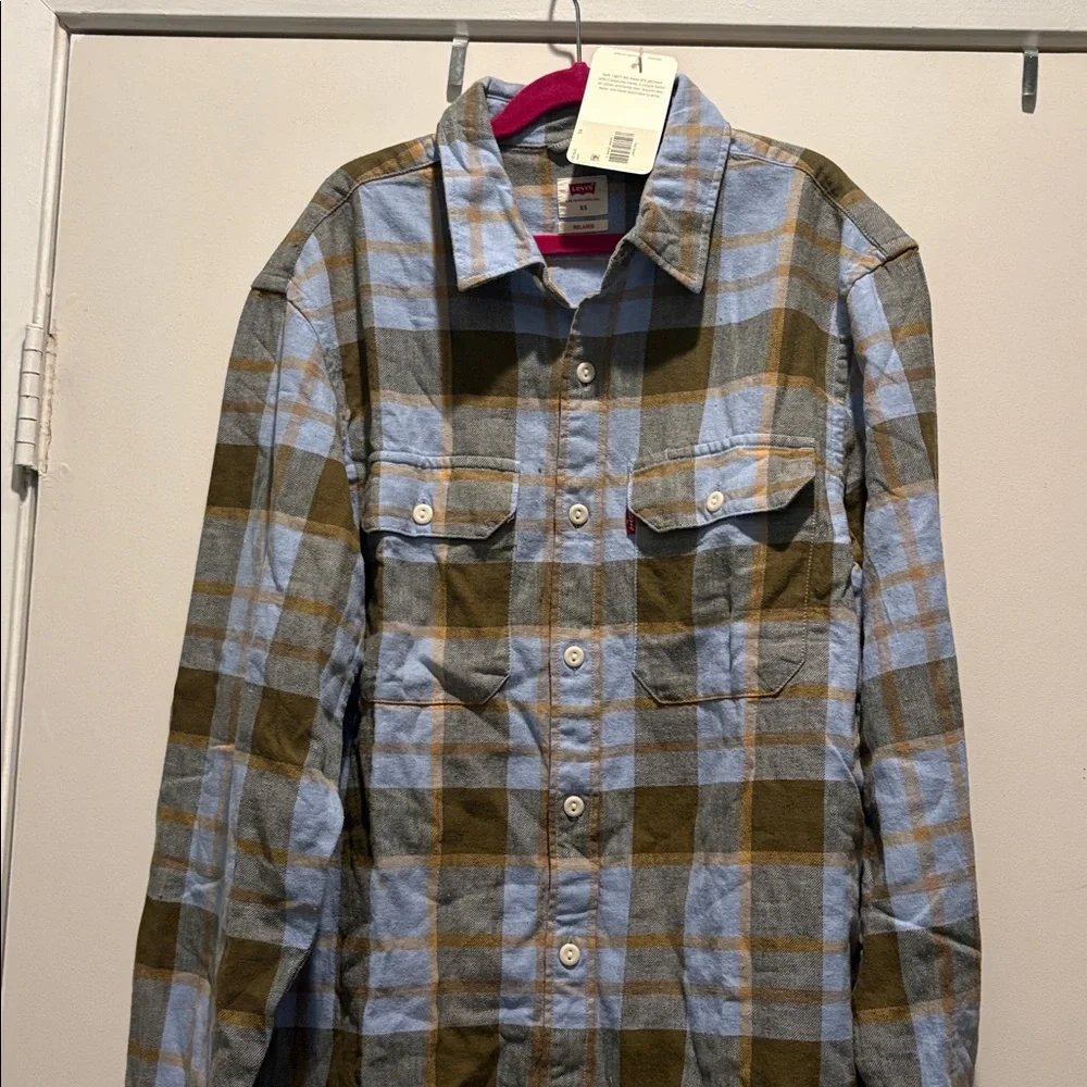 Levi's Blue and Brown Plaid Shirt Jacket - Picture 2 of 3